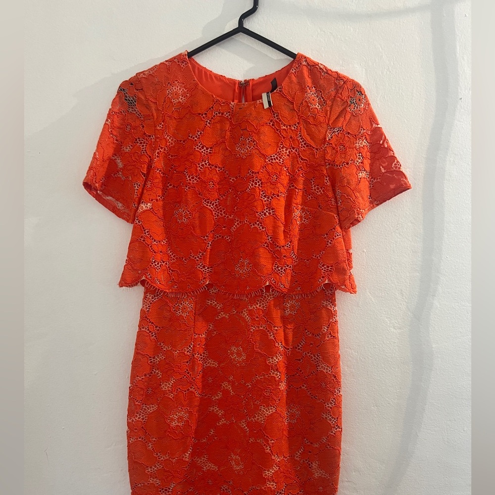 Topshop Vibrant Orange Lace Mini Dress